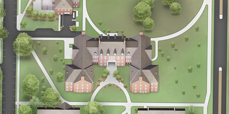 Campus map view of Etheridge Hall and the surrounding area
