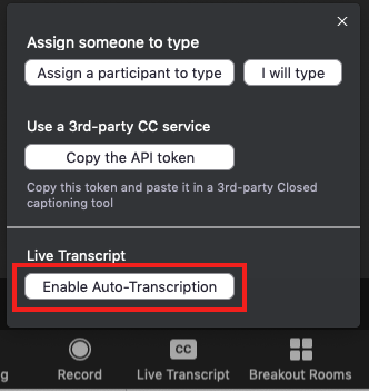 enable auto transcription