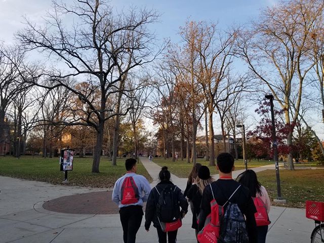 Students walking on campus