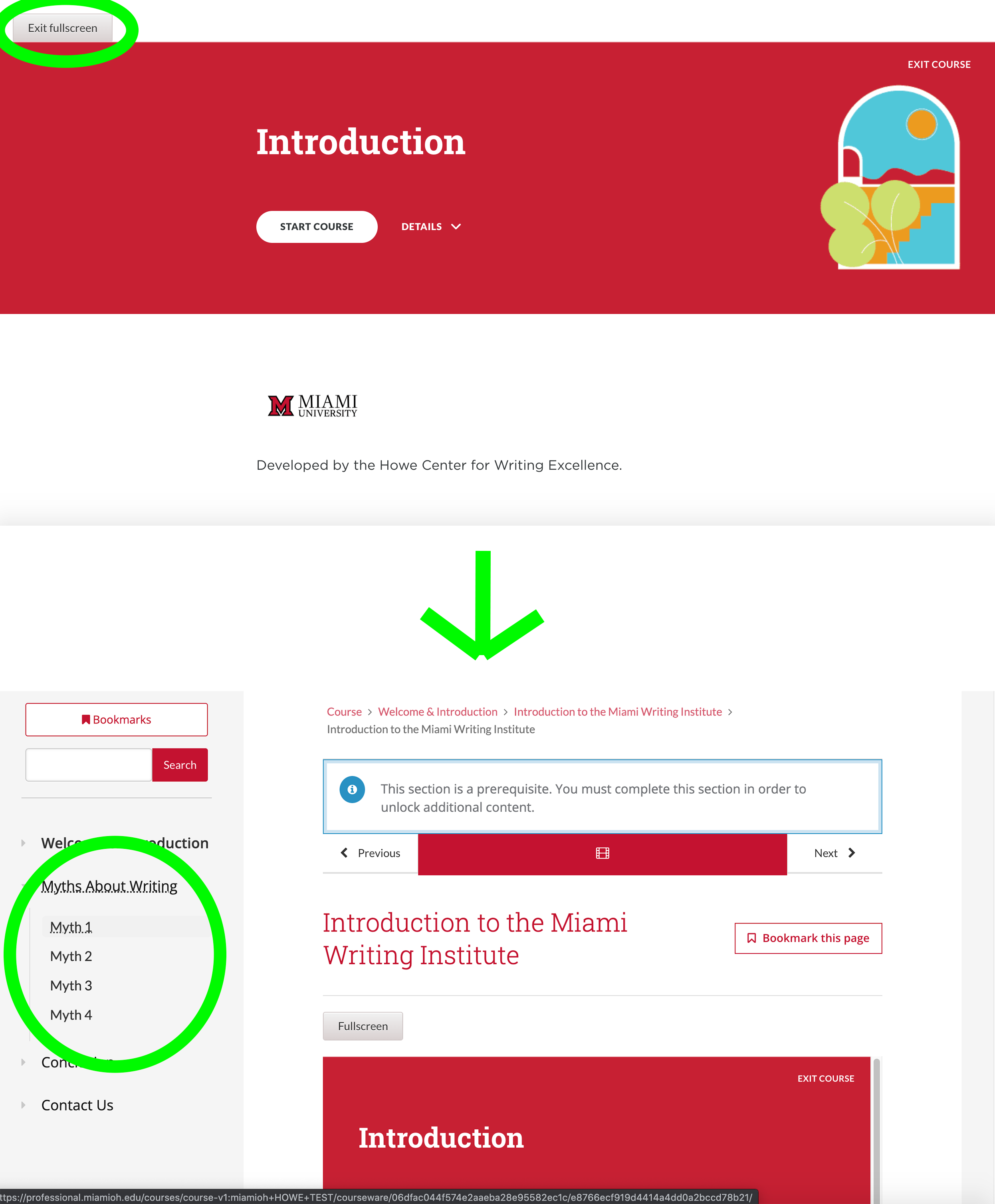 Image shows location and how to exit full screen