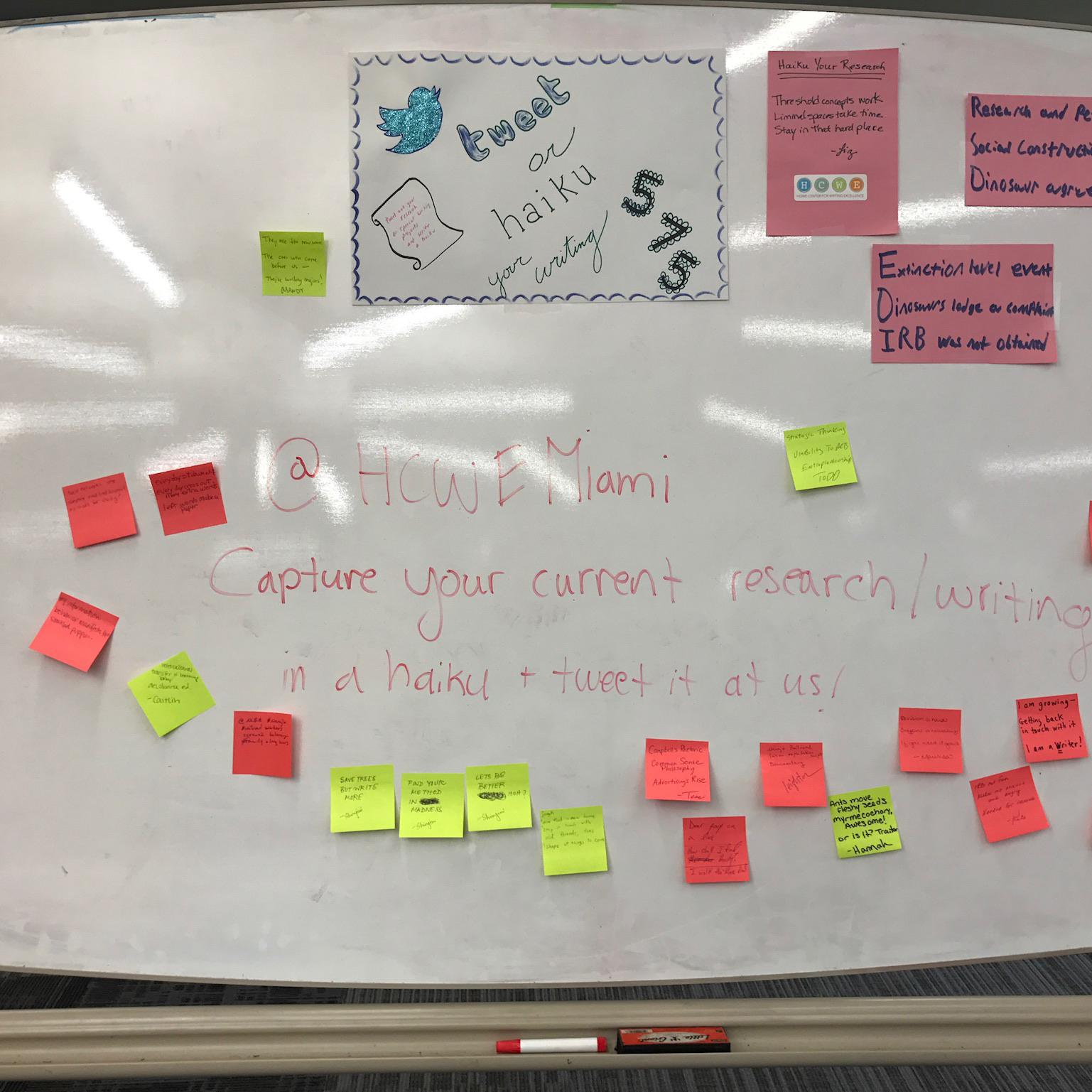 Whiteboard with post-it notes.
