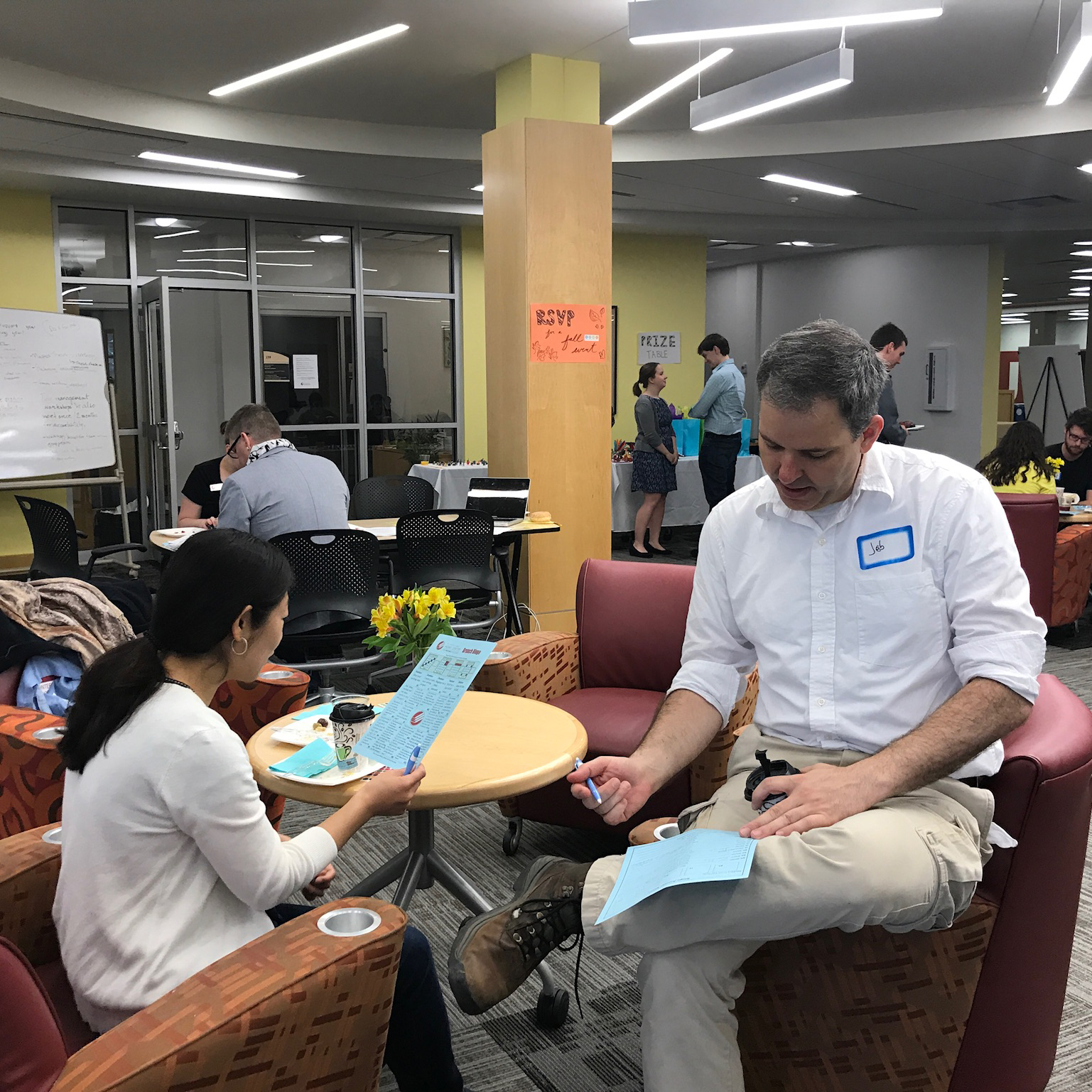 Two participants work on task together.