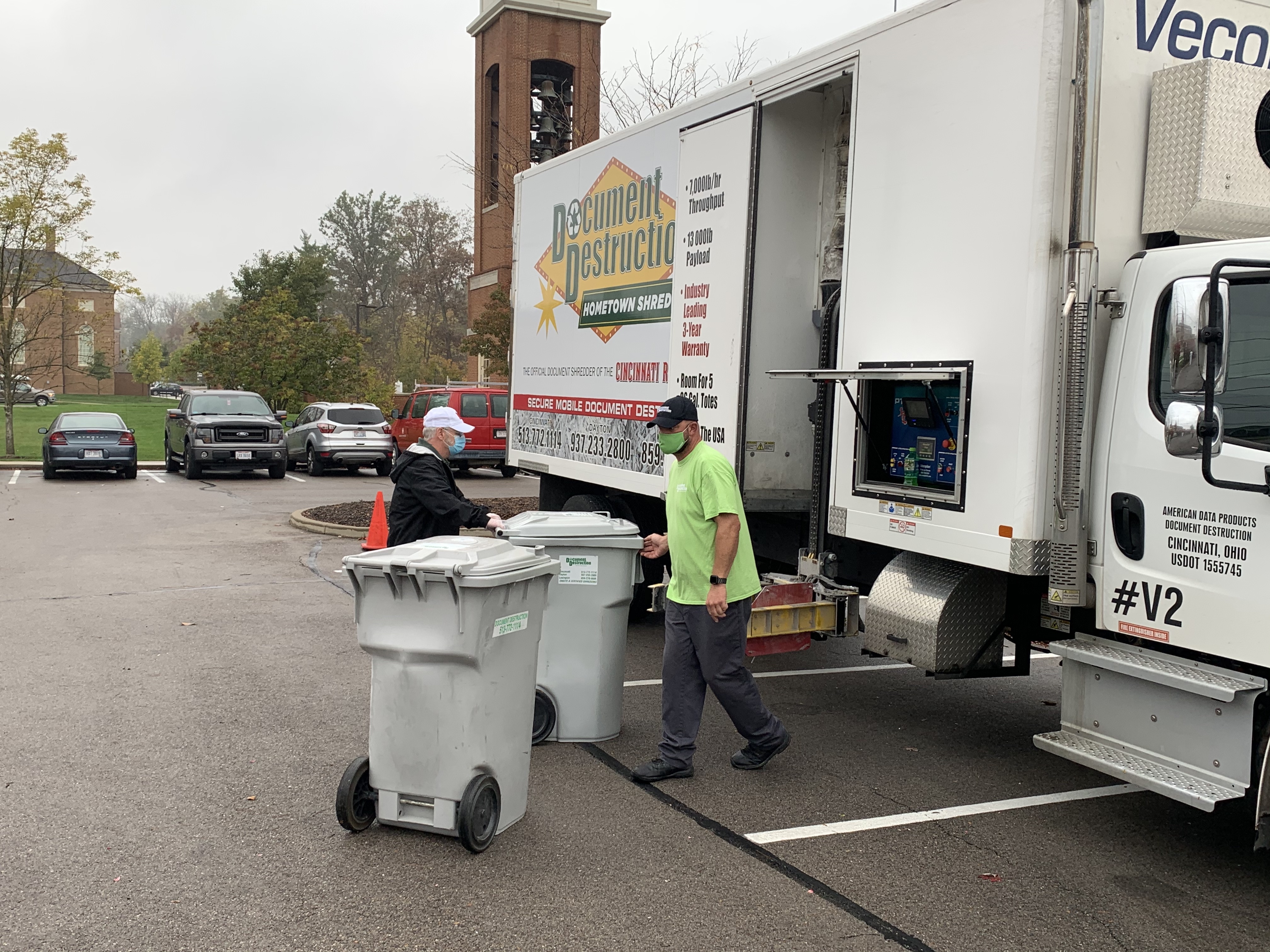 Shredding truck at Cook Field on Oxford campus in October, 2020