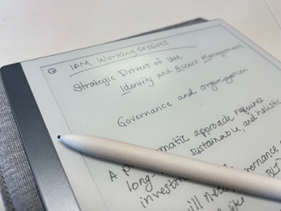 Tablet with notes on an IAM meeting