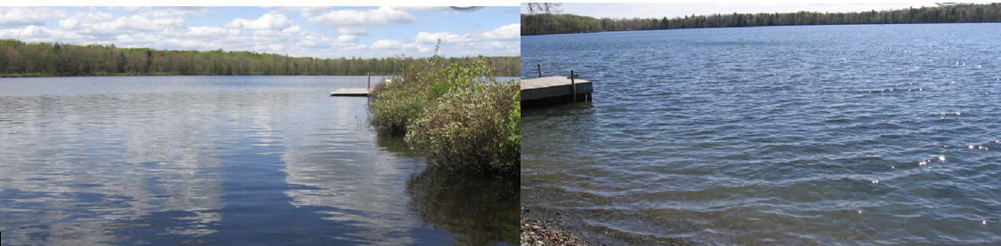 Lake Lacawac, left, and Lake Giles have developed warmer surface waters and cooler deep waters due to increased browning over the past three decades, despite stable air temperatures. Miami researchers found that decreased clarity is a result of increases in annual precipitation and rising lake pH. The lakes are part of the Lacawac Sanctuary and Field Station in Pennsylvania, one of Miami’s partners in the Center for Aquatic and Watershed Sciences.  