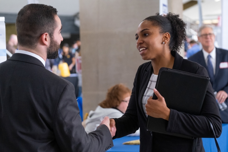 A Miami student connects with recruiters at the 2019 Spring Career Fair.