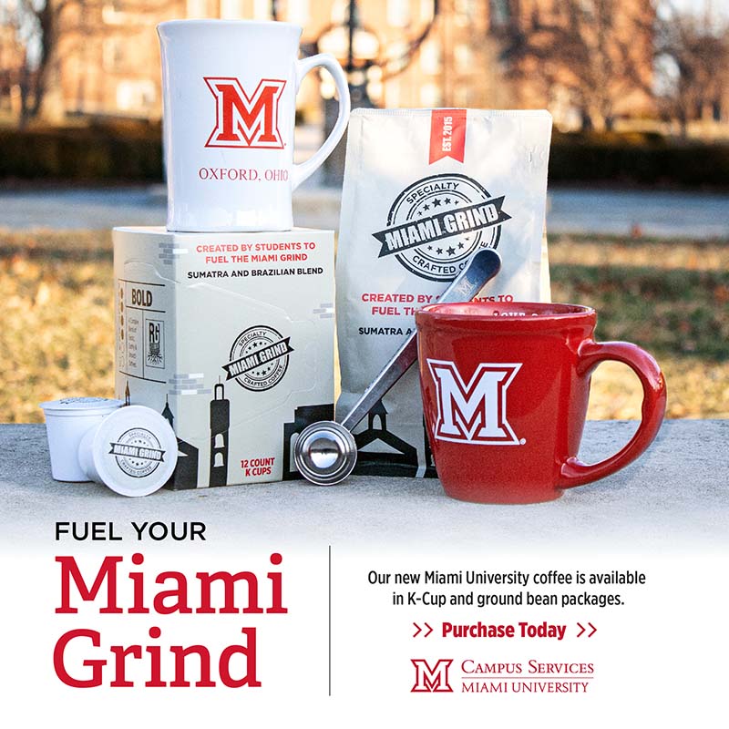 Our new Miami University coffee is available in K-cup and ground bean packages