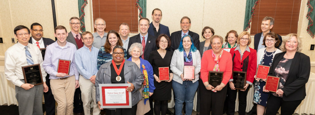  The University Awards recipients honored at a reception in April 2018.
