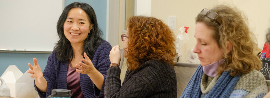 Faculty attending a workshop in the Humanities Center