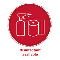 Disinfectant wipes available at sanitation stations