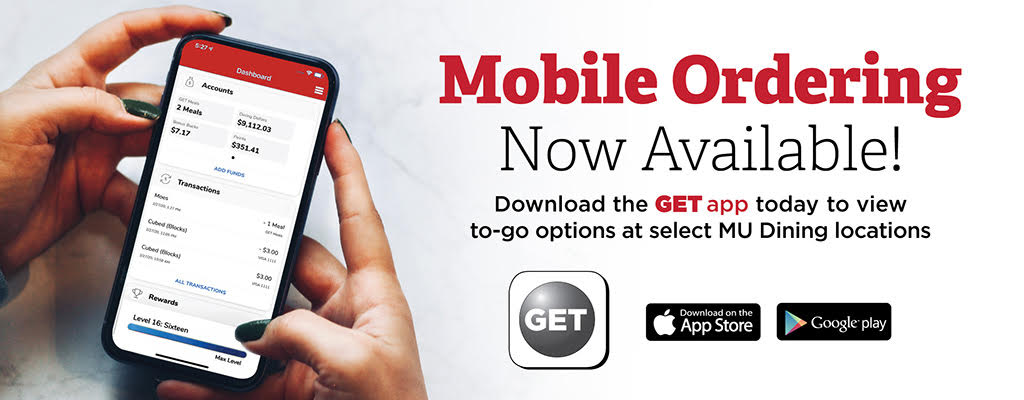 Mobile ordering now available. Download the GET app today. To view to go options at select Miami dining locations.