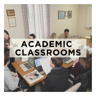 Photo of a classroom with Academic Classroom text over the photo