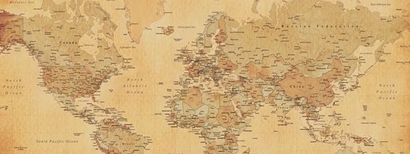 A world map in sepia tone
