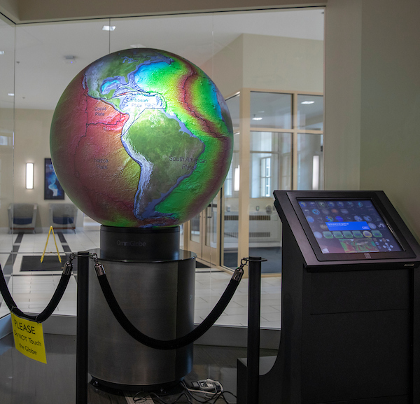 Interactive digital globe in Sheidler Hall