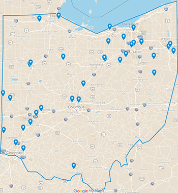 Image of the interactive map of nursing homes participating in the PAL-card QIP project