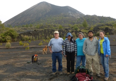 Liz Widom (center) and colleagues at a volcano in Mexico