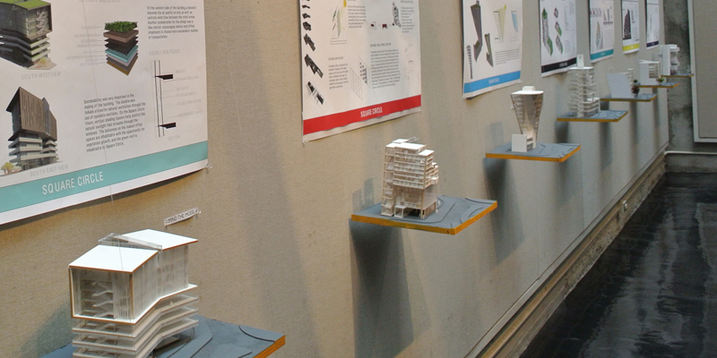 A Cage Gallery exhibit of projects conducted in London, showing models and posters