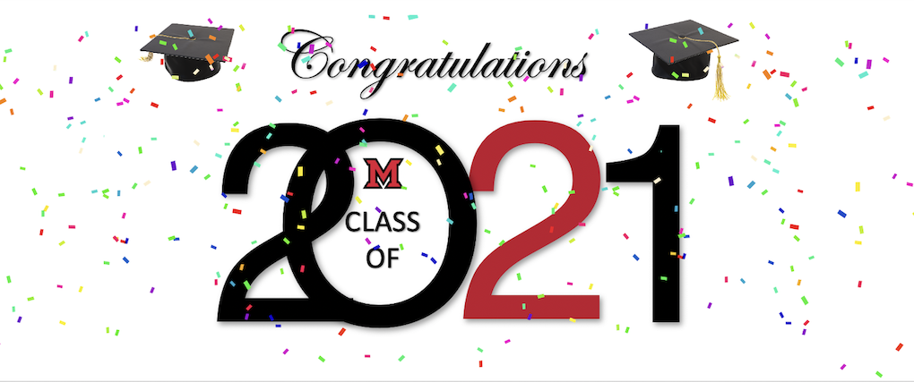 Congratulations Class of 2021 graduation caps and confetti