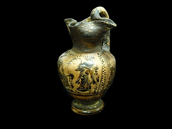 Oinochoe, trefoil, greek black figure vessel with handle