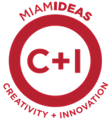 A red circle graphic with 'C+I' in center. Text 'Miami Ideas Creativity + Innovation