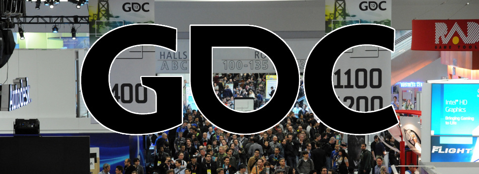 Letters GDC superimposed over a crowd at the event