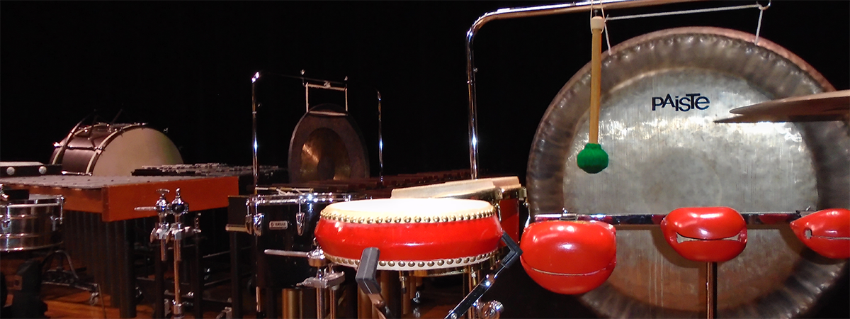 An assortment of percussion equipment, including world instruments
