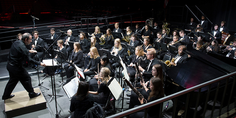 The Wind Ensemble performs at President Crawford's inauguration at Millett Hall