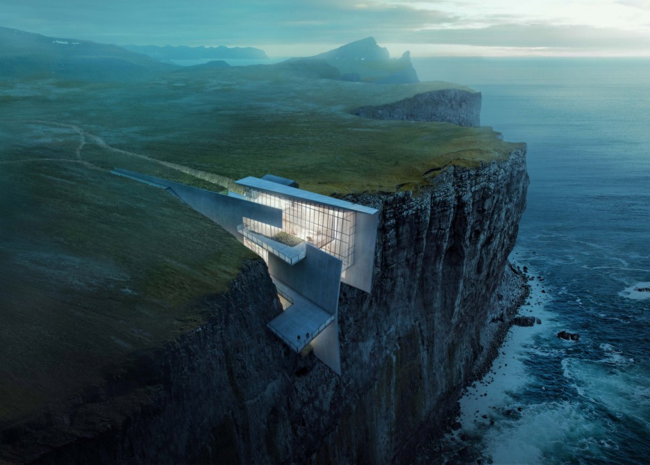 Icelandic clifftop retreat rendering