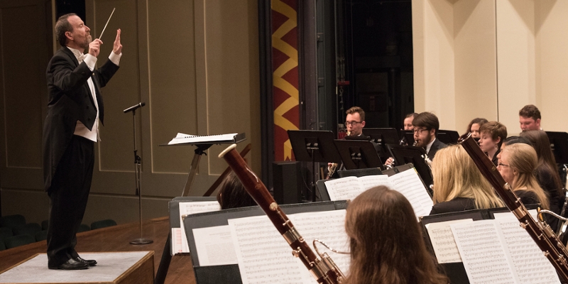 Professor Gary A. Speck conducts the Miami University Wind Ensemble