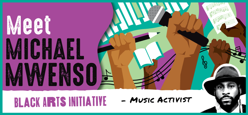 Meet Michael Mwenso text on graphic background