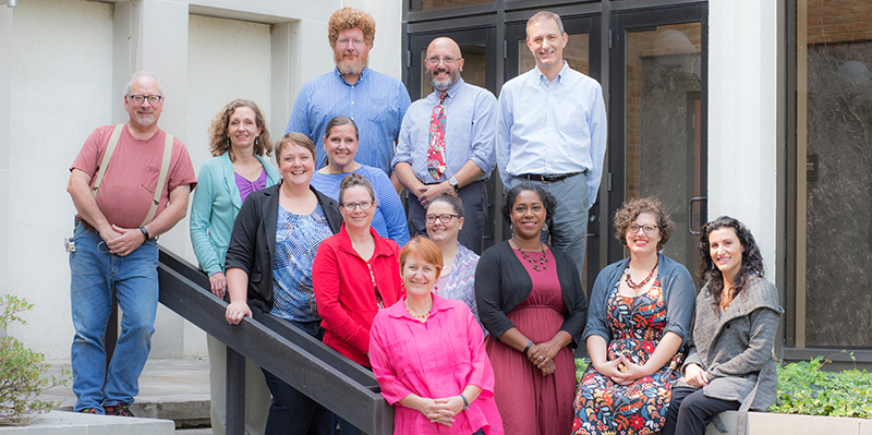 2017 group photo of Theatre faculty on steps of CPA