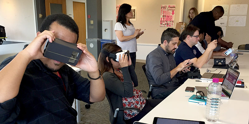 students using virtual reality headsets