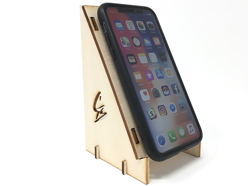 Phone holder made from laser cut wooden pieces