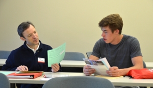 Jeff Herdtner advising Drew on his first semester classes