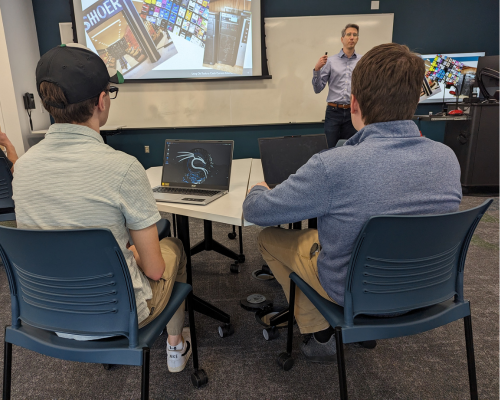 Mark Jeanmougin, cybersecurity architect, speaks to students