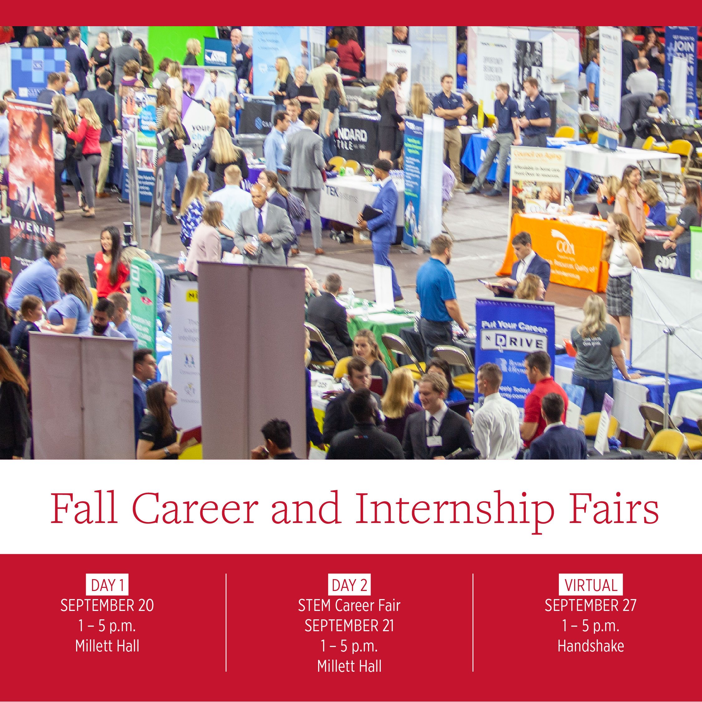  Photo of the Fall Career Fairs held on September 20, 21, and 27