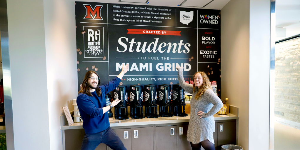 Miami Grind installation at Western Dining Commons, with designer Duncan Underhill and installer Ruth Nogi.