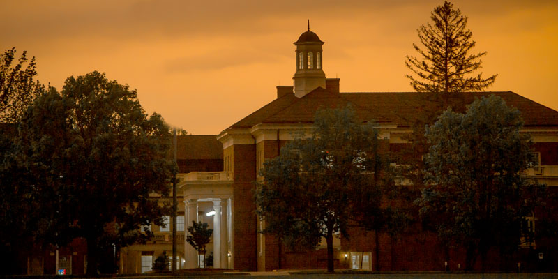 Farmer School of Business at sunset