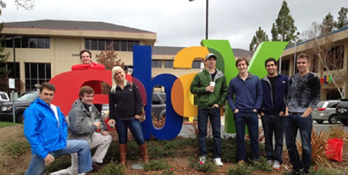 Students pose in front of eBay headquarters