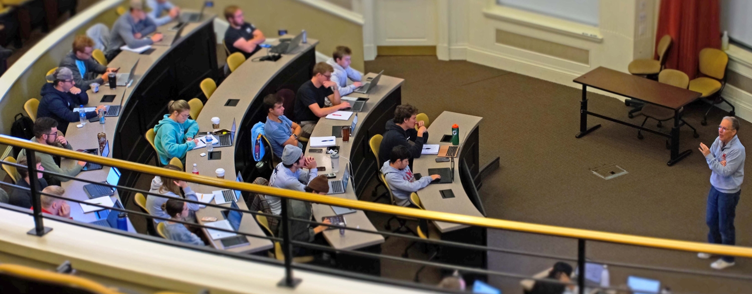 Dr. David Marshall talks with student after class