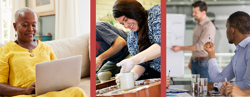 Collage of people of different ages taking part in learning