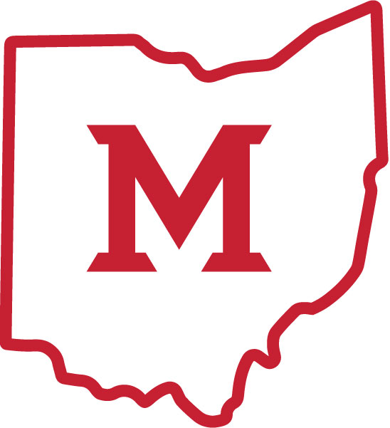 Outline of state of Ohio with a Miami 'M' in center