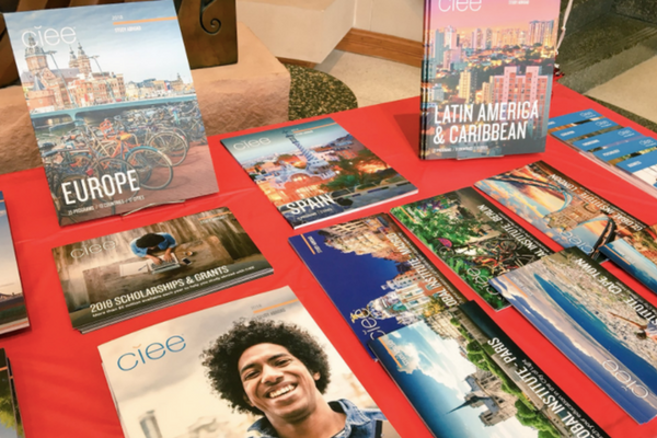 table with CIEE marketing materials