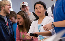 Teacher instructing students in the lab
