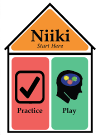 Niiki house logo. Left side: Practice Right side: Play