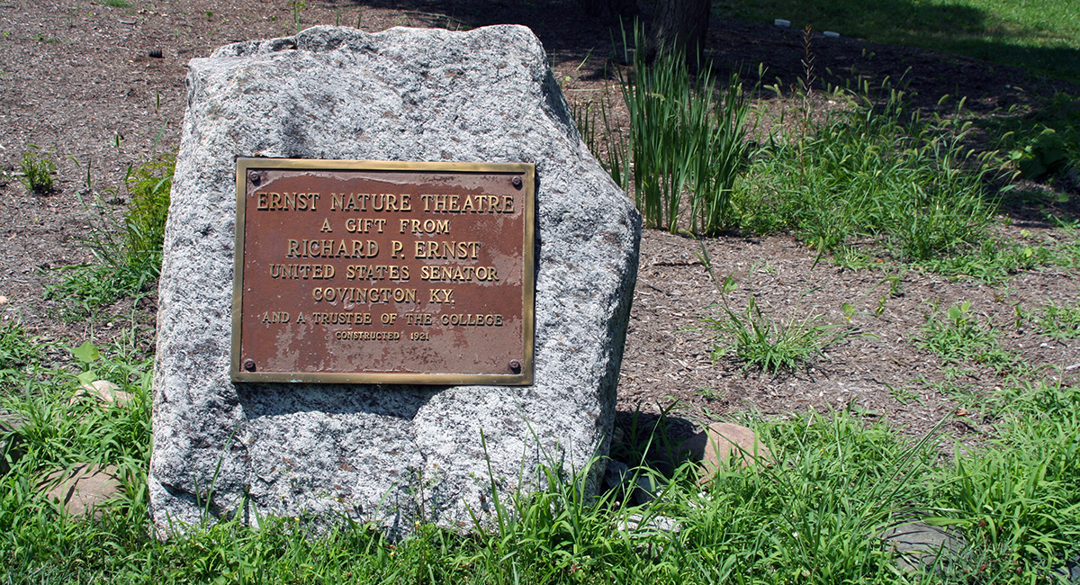  Ernst Nature Theatre. A gift from Richard P. Ernst, United States Senator Covington, KY. And a trustee of the college. Constructed 1921.