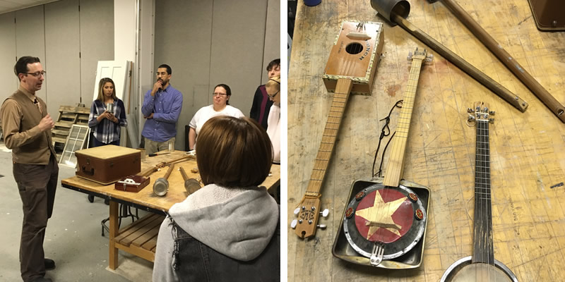 Students listening to Zeke Leonard talk about the canjos.