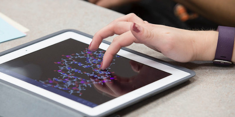 Close up of image of DNA on iPad.