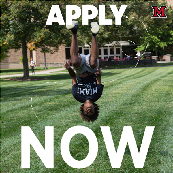 Apply Now. A student doing a backflip.