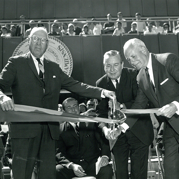 1966 Dedication of Miami Middletown. Gardner, Levey, Rhones, Johnston cutting the ribbon